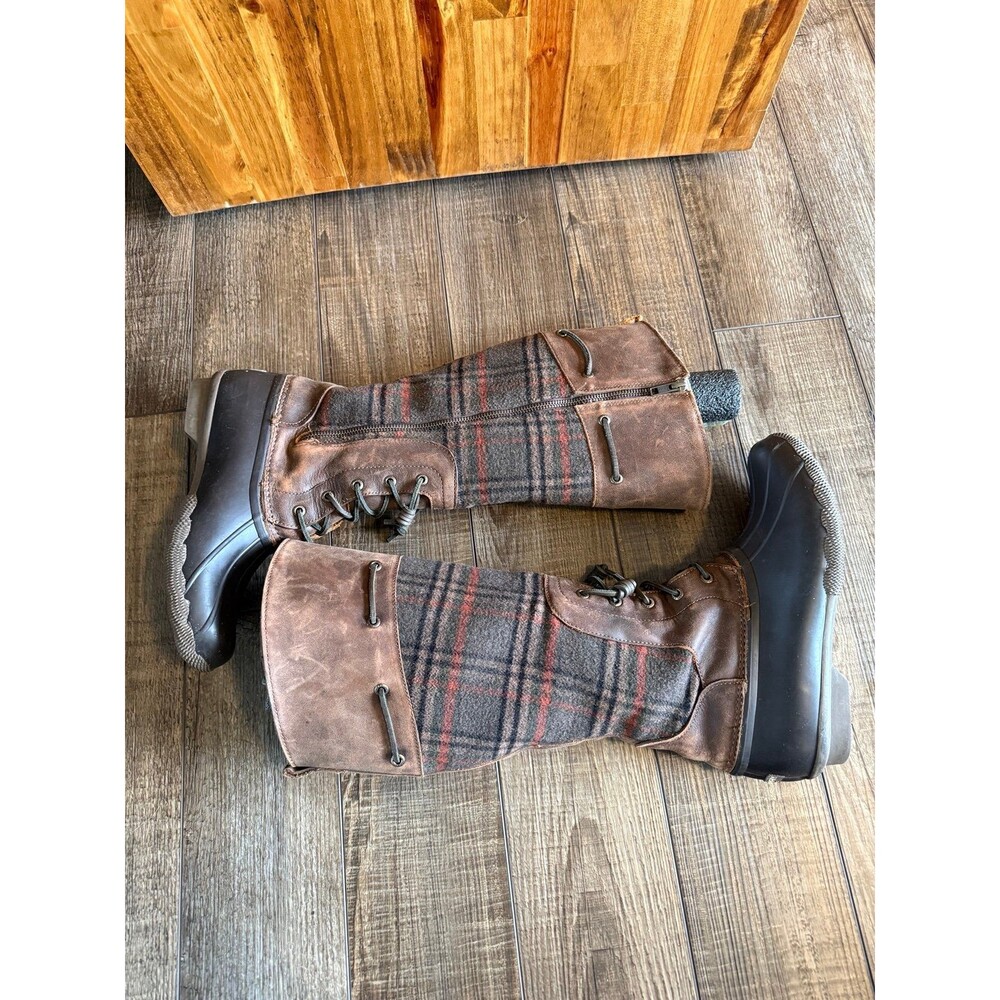 Sperry Saltwater Sela Tall Boots Sz. 8.5 Brown Wool Plaid - Picture 6 of 10